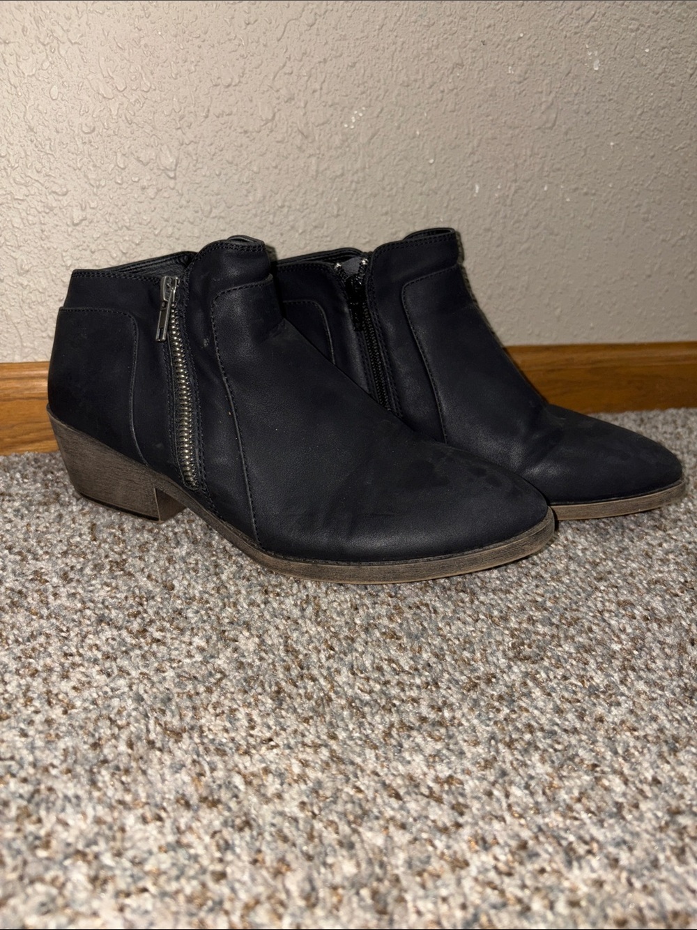 Maurices Black Low Heel Ankle Booties with Side Zipper